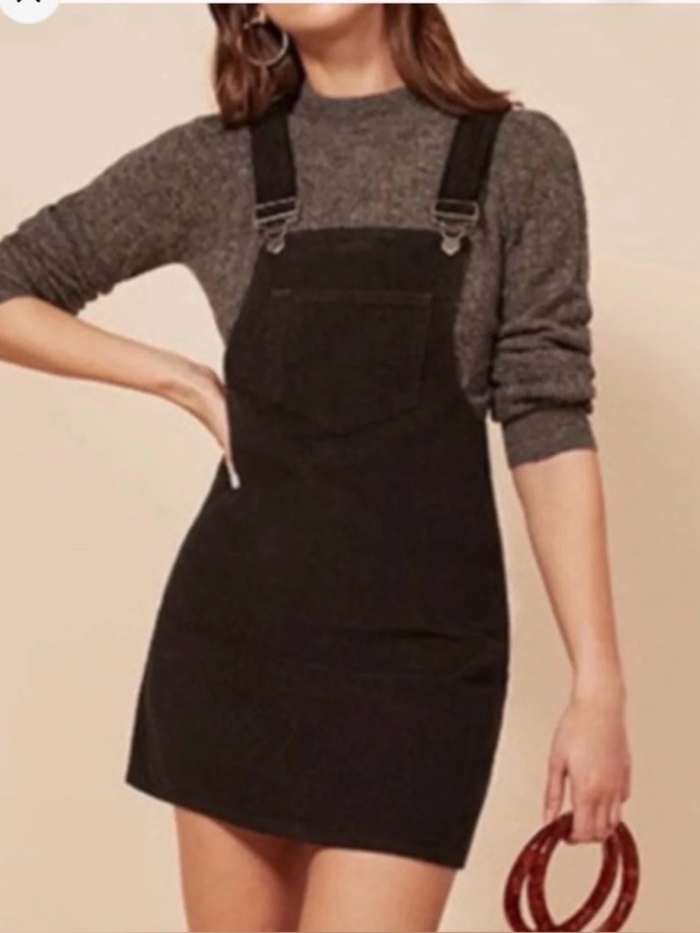 Reformation Lane Jumper Corduroy Overall Dress in Black in Size 12